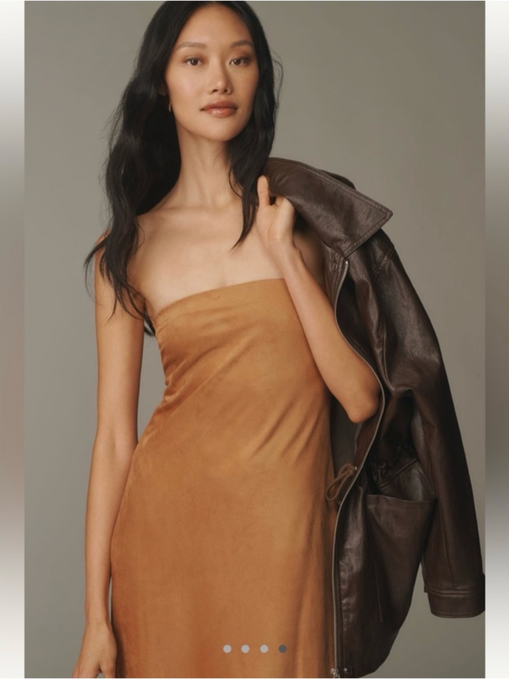 Anthropologie Fleur Faux-suede Maxi Slip
Dress - Cedar NWT